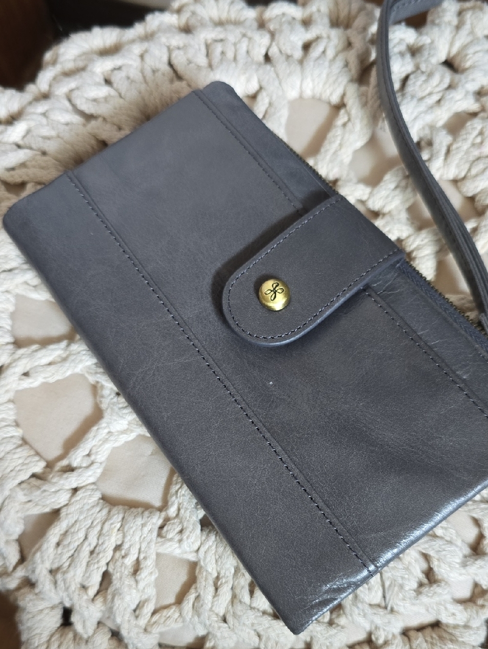HOBO Gray Leather Crossbody Wallet